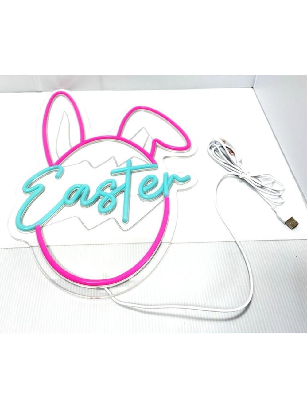 Easter Egg Bunny LED Neon Sign Wall Light USB Powered Holiday Decor Pink Blue